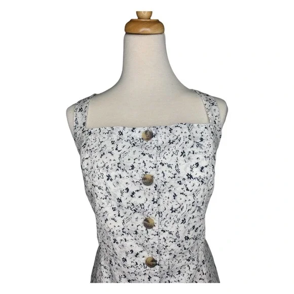 Gap White Grey Black Floral Linen Bib Front Button Down Dress w Pockets 16 Tall - Picture 3 of 9